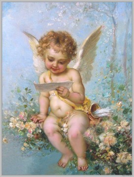 floral angel reading a letter Hans Zatzka Oil Paintings